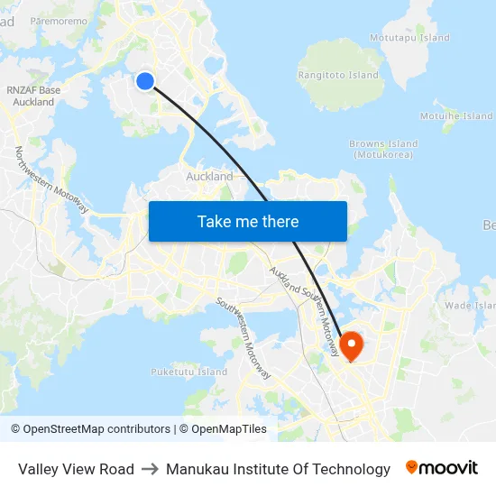 Valley View Road to Manukau Institute Of Technology map