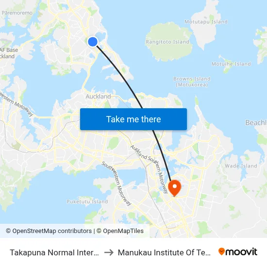 Takapuna Normal Intermediate to Manukau Institute Of Technology map