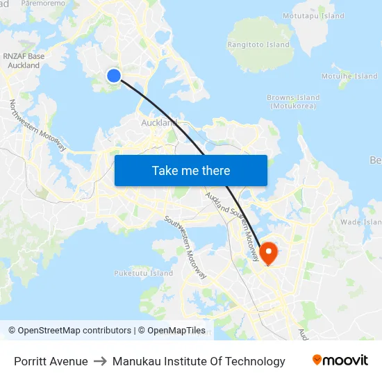 Porritt Avenue to Manukau Institute Of Technology map