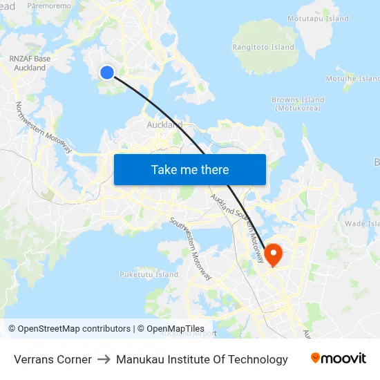 Verrans Corner to Manukau Institute Of Technology map