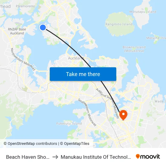 Beach Haven Shops to Manukau Institute Of Technology map