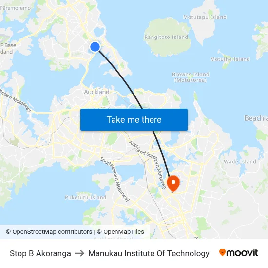 Stop B Akoranga to Manukau Institute Of Technology map
