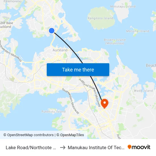Lake Road/Northcote Primary to Manukau Institute Of Technology map