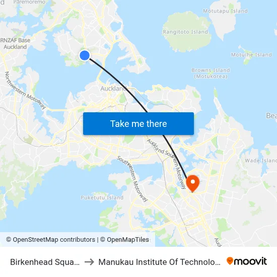 Birkenhead Square to Manukau Institute Of Technology map
