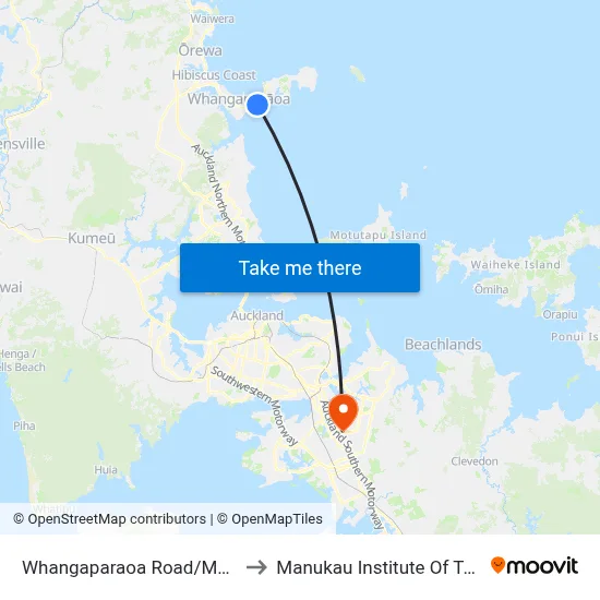 Whangaparaoa Road/Manly Shops to Manukau Institute Of Technology map