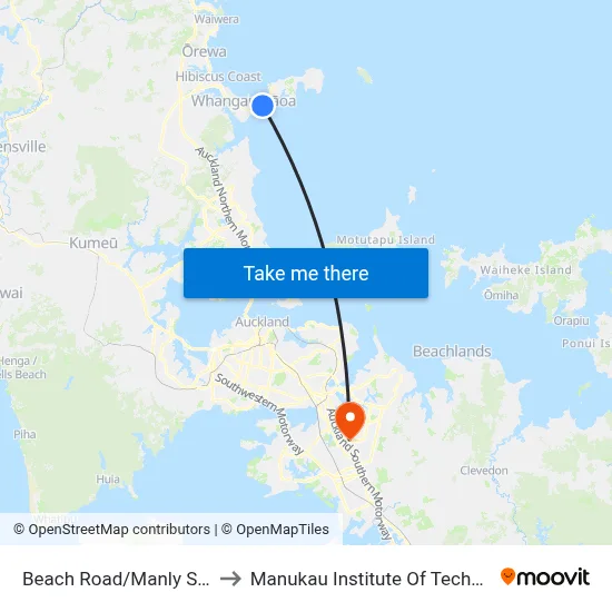 Beach Road/Manly Shops to Manukau Institute Of Technology map