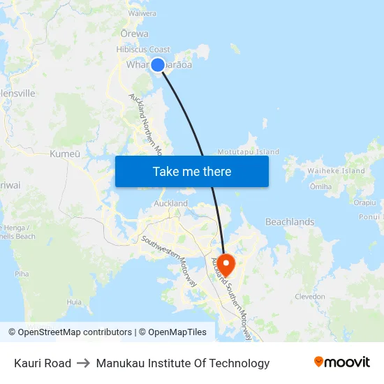 Kauri Road to Manukau Institute Of Technology map
