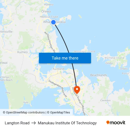 Langton Road to Manukau Institute Of Technology map
