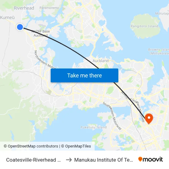 Coatesville-Riverhead Highway to Manukau Institute Of Technology map