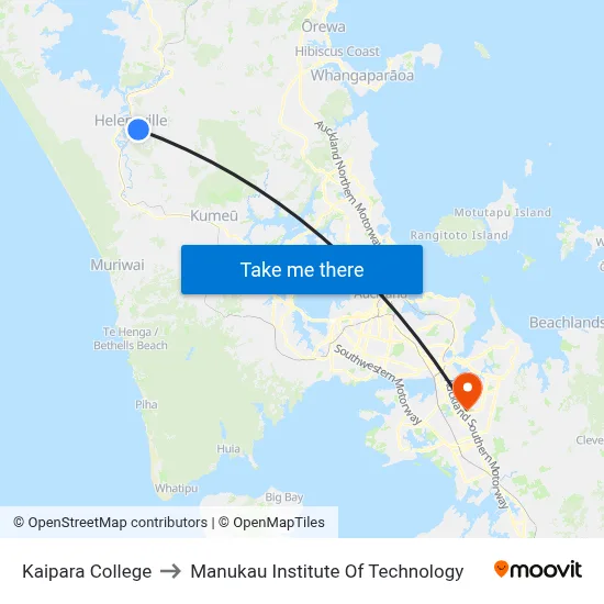 Kaipara College to Manukau Institute Of Technology map