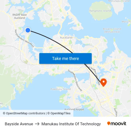 Bayside Avenue to Manukau Institute Of Technology map