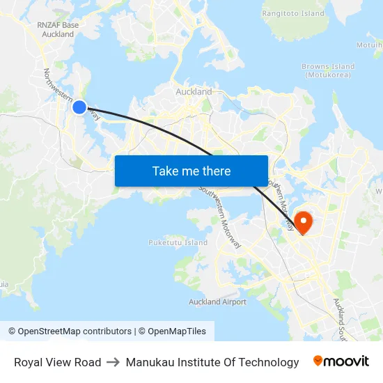 Royal View Road to Manukau Institute Of Technology map