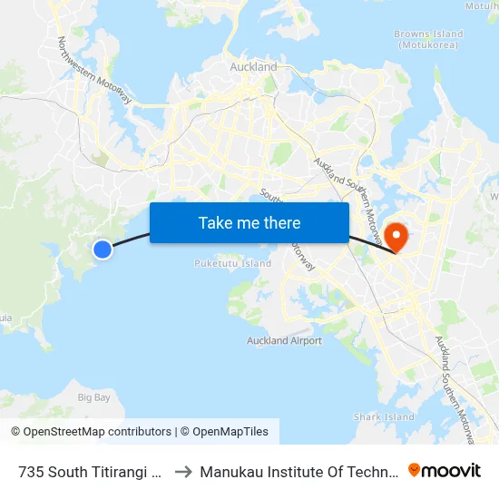 735 South Titirangi Road to Manukau Institute Of Technology map