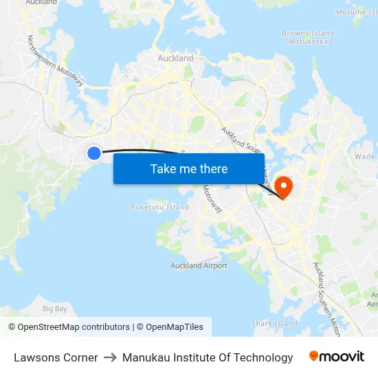 Lawsons Corner to Manukau Institute Of Technology map