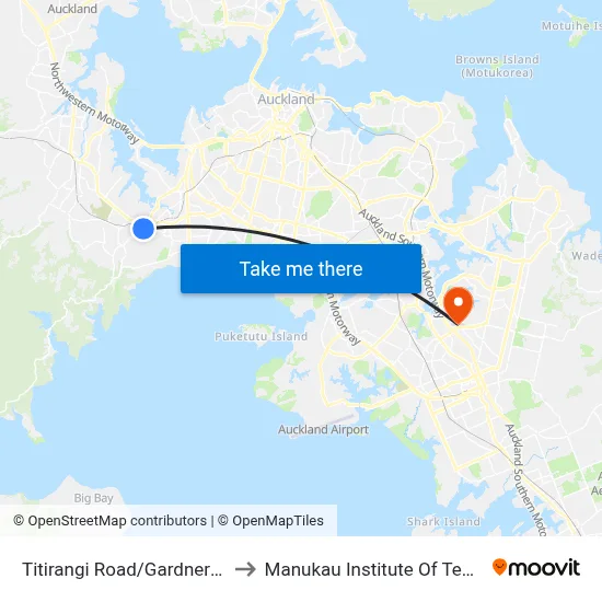 Titirangi Road/Gardner Avenue to Manukau Institute Of Technology map
