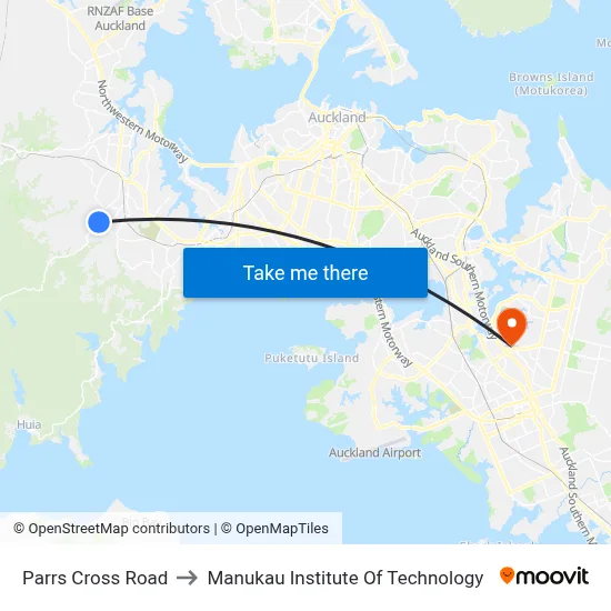 Parrs Cross Road to Manukau Institute Of Technology map
