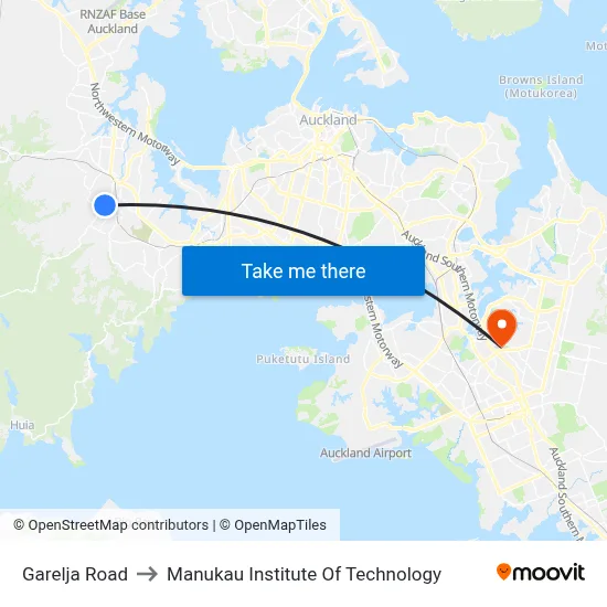 Garelja Road to Manukau Institute Of Technology map
