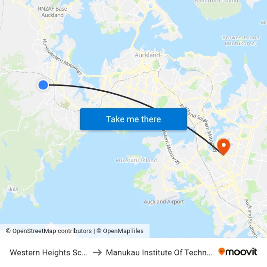 Western Heights School to Manukau Institute Of Technology map