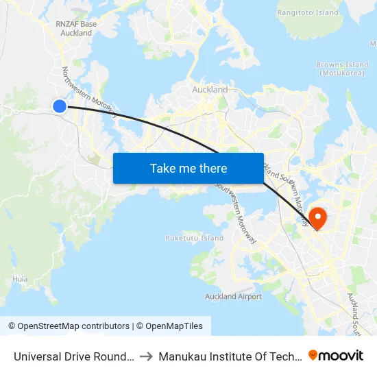Universal Drive Roundabout to Manukau Institute Of Technology map