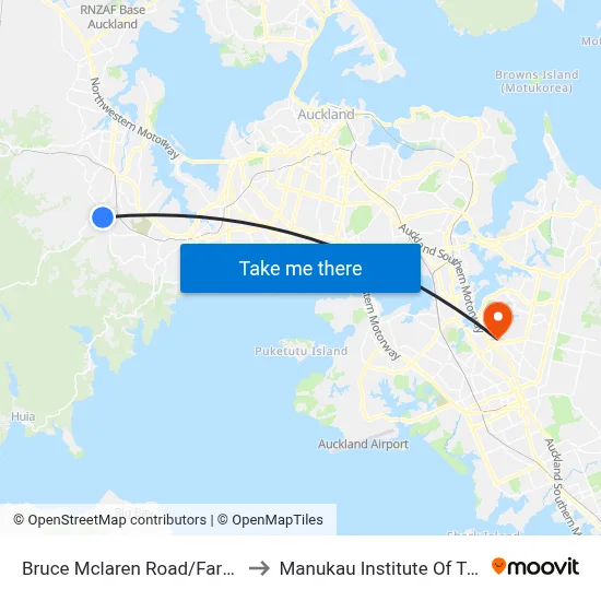 Bruce Mclaren Road/Farwood Drive to Manukau Institute Of Technology map