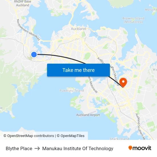 Blythe Place to Manukau Institute Of Technology map