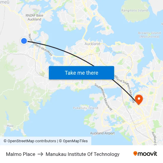 Malmo Place to Manukau Institute Of Technology map