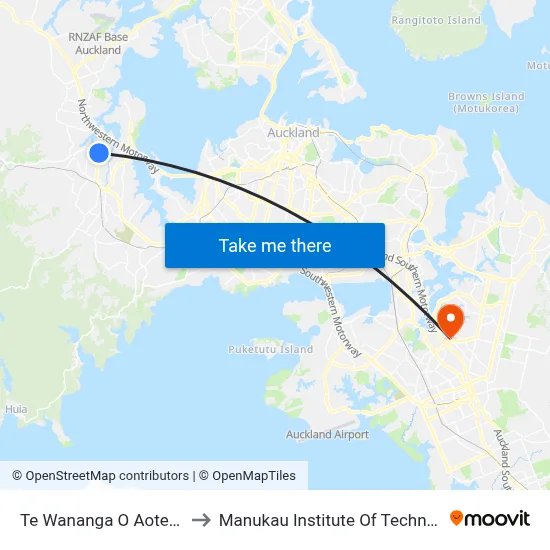 Te Wananga O Aotearoa to Manukau Institute Of Technology map