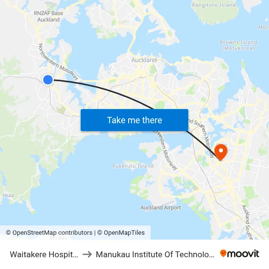 Waitakere Hospital to Manukau Institute Of Technology map