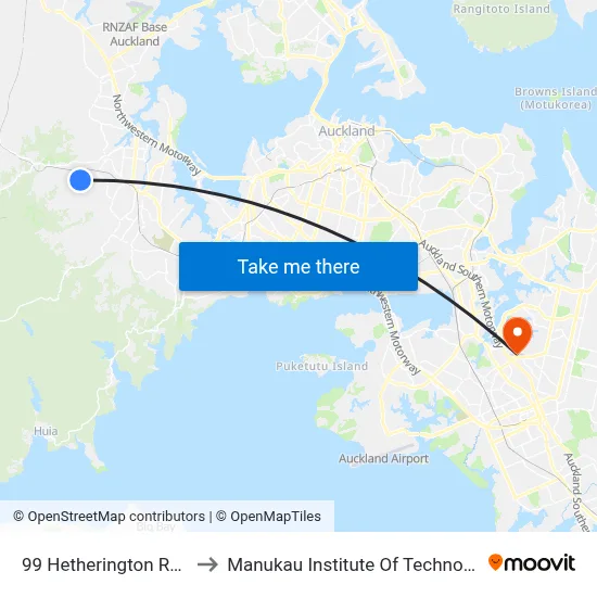99 Hetherington Road to Manukau Institute Of Technology map