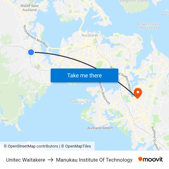 Unitec Waitakere to Manukau Institute Of Technology map
