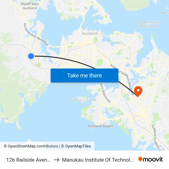 126 Railside Avenue to Manukau Institute Of Technology map