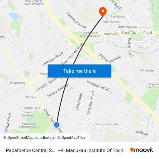 Papatoetoe Central School to Manukau Institute Of Technology map
