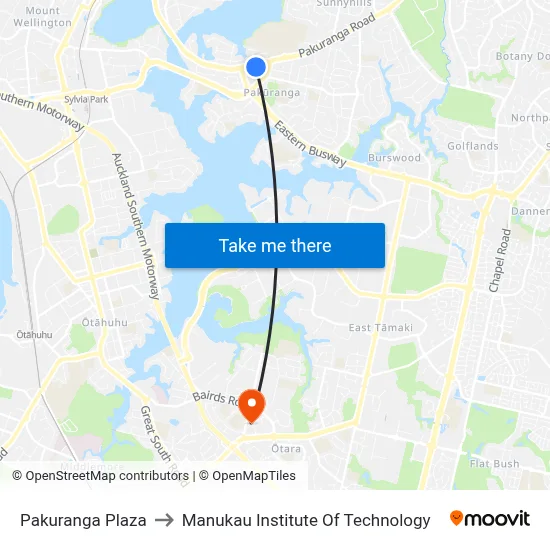 Pakuranga Plaza to Manukau Institute Of Technology map