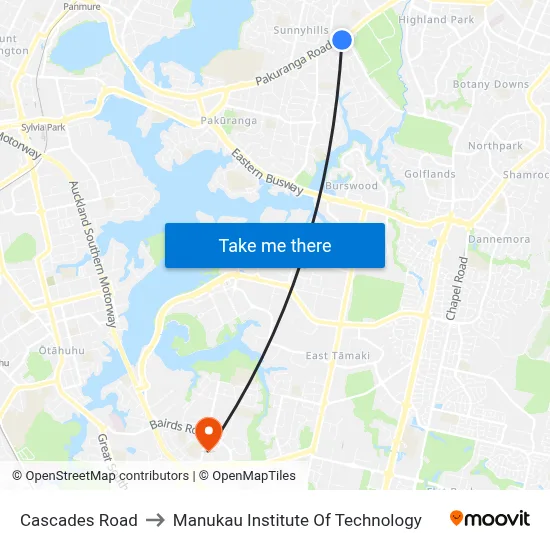 Cascades Road to Manukau Institute Of Technology map