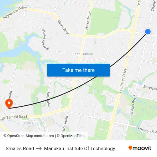 Smales Road to Manukau Institute Of Technology map
