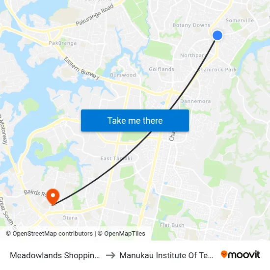 Meadowlands Shopping Centre to Manukau Institute Of Technology map