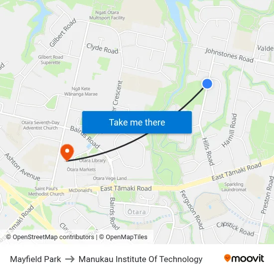 Mayfield Park to Manukau Institute Of Technology map