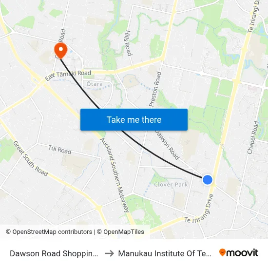 Dawson Road Shopping Centre to Manukau Institute Of Technology map