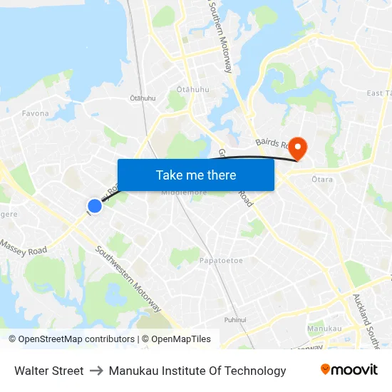 Walter Street to Manukau Institute Of Technology map
