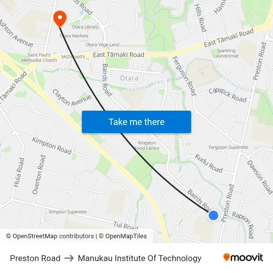 Preston Road to Manukau Institute Of Technology map
