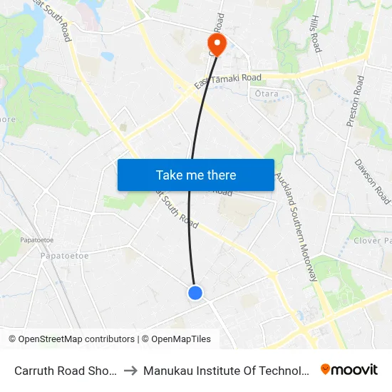 Carruth Road Shops to Manukau Institute Of Technology map