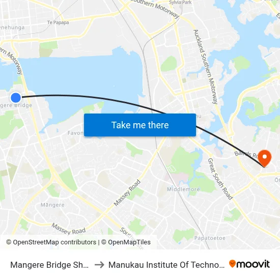 Mangere Bridge Shops to Manukau Institute Of Technology map