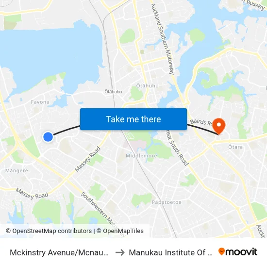 Mckinstry Avenue/Mcnaughton Avenue to Manukau Institute Of Technology map