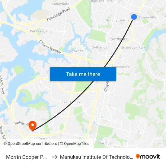 Morrin Cooper Park to Manukau Institute Of Technology map