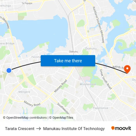 Tarata Crescent to Manukau Institute Of Technology map