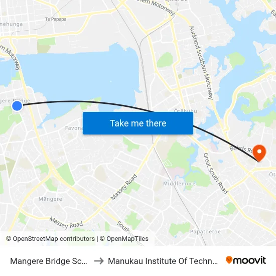 Mangere Bridge School to Manukau Institute Of Technology map