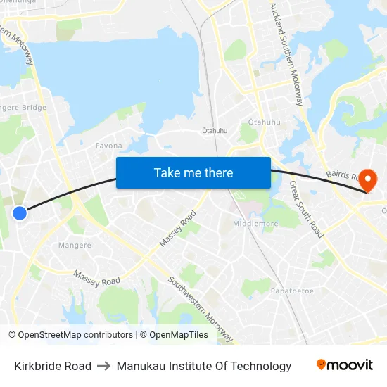 Kirkbride Road to Manukau Institute Of Technology map