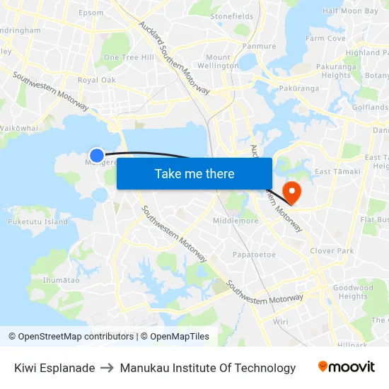Kiwi Esplanade to Manukau Institute Of Technology map