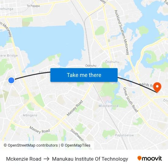 Mckenzie Road to Manukau Institute Of Technology map