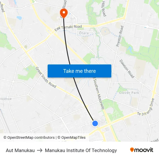 Aut Manukau to Manukau Institute Of Technology map